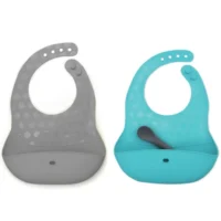 Слюнявчик силіконовий Pöket набір 2 шт захисту під час їжі- Aqua/Grey, BBluv