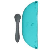 Слюнявчик силіконовий Pöket набір 2 шт захисту під час їжі- Aqua/Grey, BBluv - Зображення 5