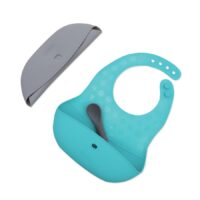 Слюнявчик силіконовий Pöket набір 2 шт захисту під час їжі- Aqua/Grey, BBluv - Зображення 2
