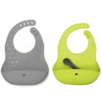 Слюнявчик силіконовий Pöket набір 2 шт захисту під час їжі- Lime/Grey, BBluv