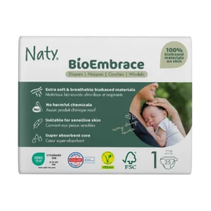 Одноразові дитячі підгузки BioEmbrace "NATY". Розмір 1 (2-5 кг.), 25шт.