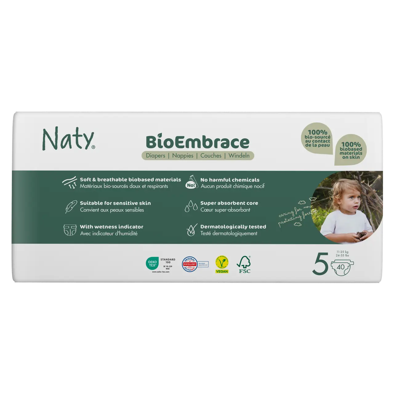 Одноразові дитячі підгузки BioEmbrace "NATY". Розмір 5 (11-25 кг.), 40 шт.