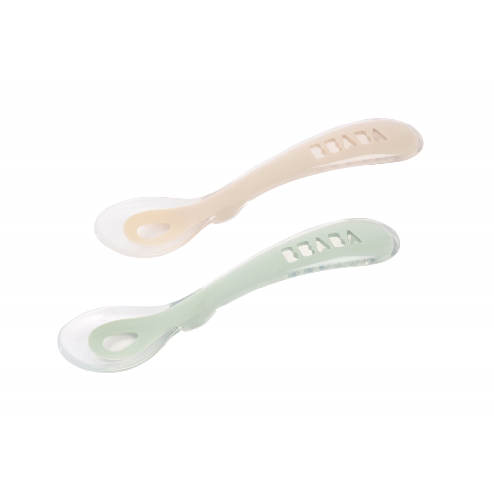 Набір ложок Beaba силіконових 2 шт. 8+, оливковий/рожевий