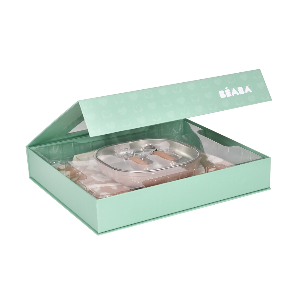 Набір посуду Beaba Savannah Bloom металевий подарунковий 4+, рожевий — изображение 3