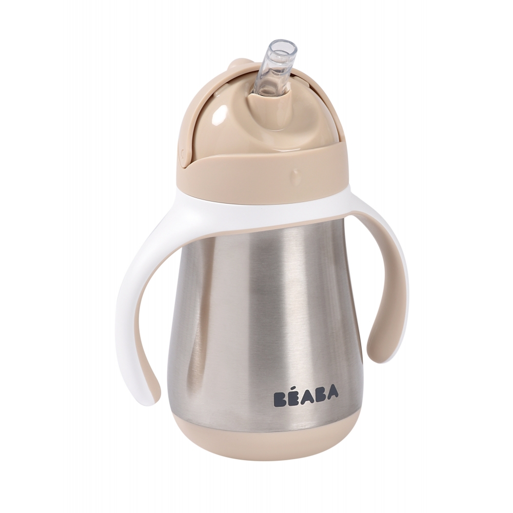 Поїльник Beaba з трубочкою металевий 250 мл, бежевий