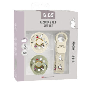 Подарунковий набір пустушки та тримач для соски Bibs x Moomins Colour Pacifier & Loop Clip Gift Set Latex – Ivory/Sage