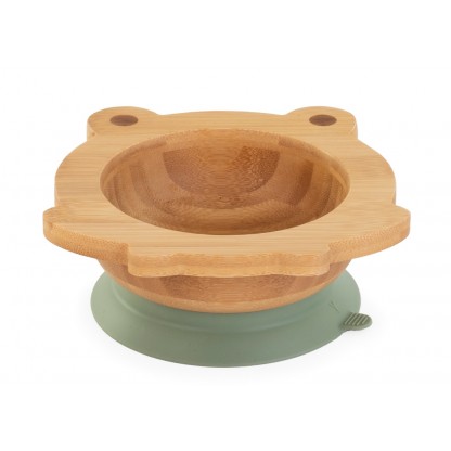 Дитяча бамбукова тарілка на присосці з ложкою Wooden Bowl Frog - Зображення 2