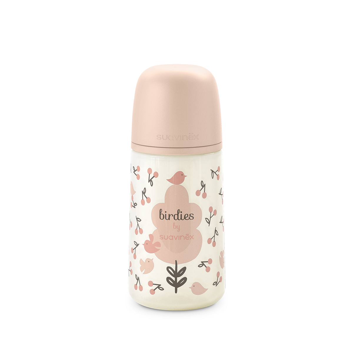 Пляшечка Suavinex Birdies, 270 мл, світло-рожева